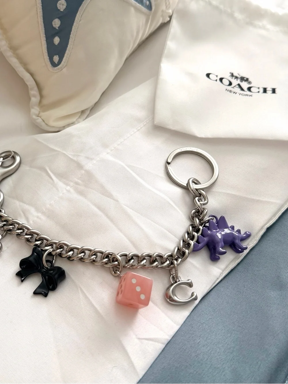 Coach Silver-Tone Charm Keychain with Multicolor Enamel Charms
